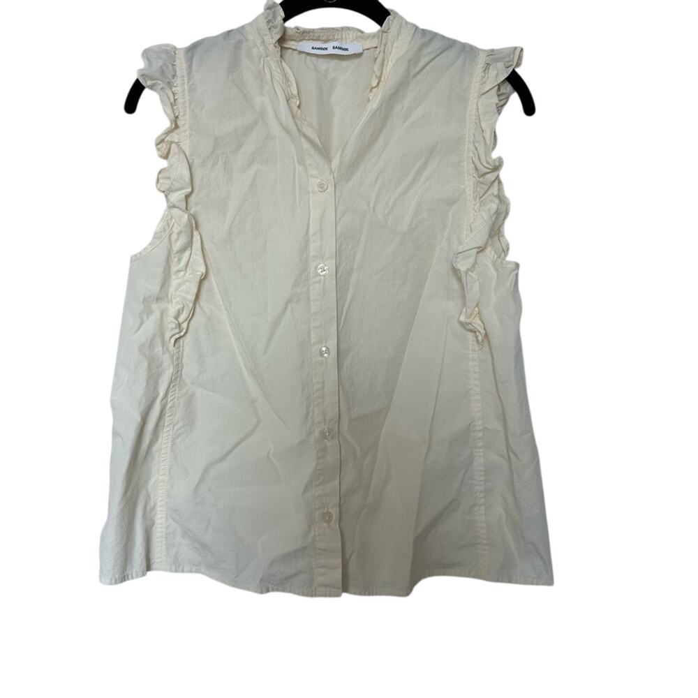 Samsoe Top Womens XS Yellow Blouse Ruffled Cotton Sleeveless‎ Lightweight